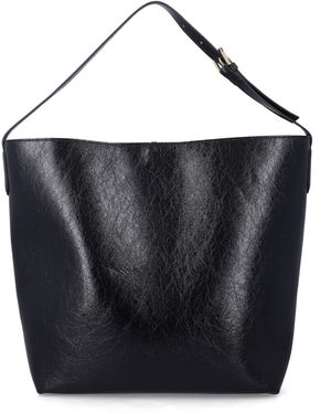 THEMOIRÈ Zoe Vegan Crumpled Leather Tote Bag - Black