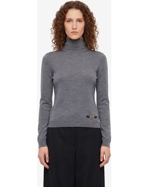 Gucci Fine Ribbed Wool Top With Horsebit - Gray
