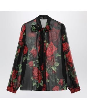 Dolce & Gabbana Dolce&Gabbana Rose-Print Silk Chiffon Blouse - Black