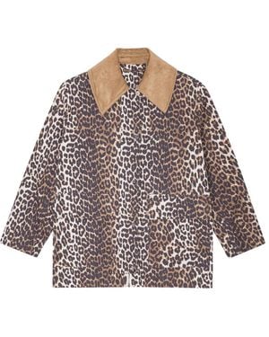 Ganni Leopard Print Midi Jacket - Brown