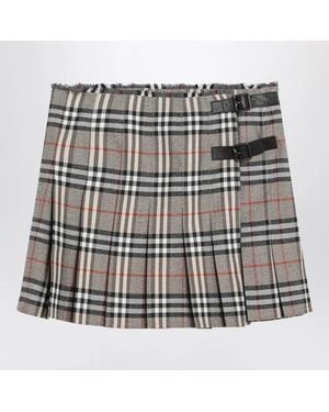 Burberry Wool Kilt Skirt With Check Pattern - Grey