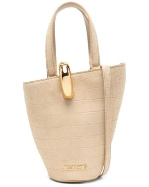 Jacquemus Crocodile-Effect Suede Tote Bag Le Petit Bambola - White