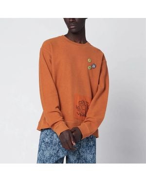 Brain Dead Earth-Tone Gargoyle Cotton Sweatshirt - Orange