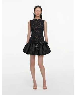 Self-Portrait Lace Bubble Hem Mini Dress - Black