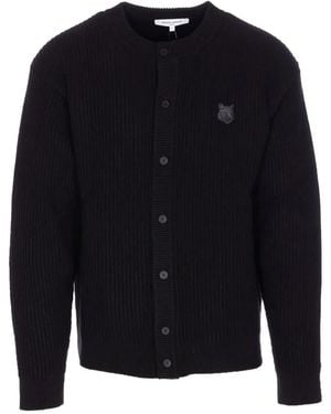 Maison Kitsuné Maison Kitsuné "Fox Head" Wool Ribbed Cardigan - Blue