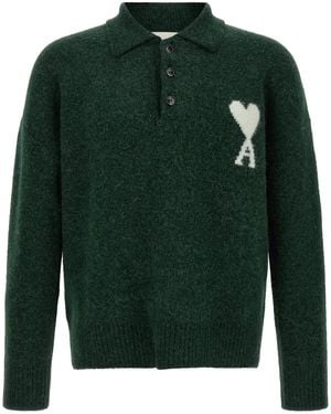 Ami Paris 'Ami De Coeur' Polo Shirt - Green