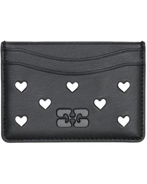 Ganni Bou Hearts Studs Card Holder - Black