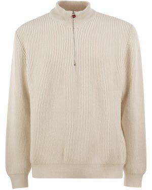 Kiton Pure Cashmere Ribbed Half-Zip Jumper - Natural