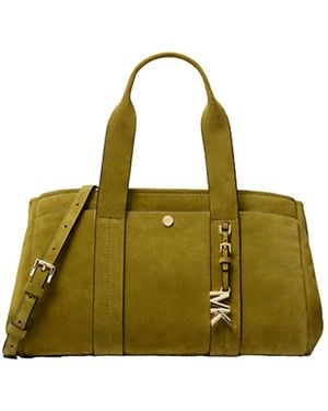 Michael Kors Romee Small Suede Satchel With Glossy Mk Logo - Green