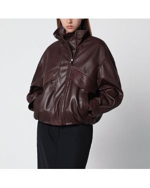 Nour Hammour Roland Ebony Leather Bomber Jacket - Brown