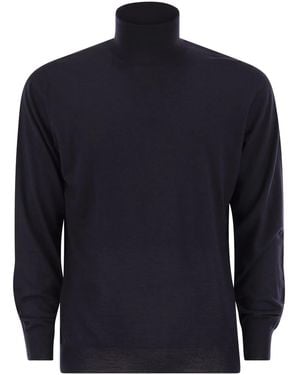 Fedeli Superfine Wool Turtleneck Derby - Blue