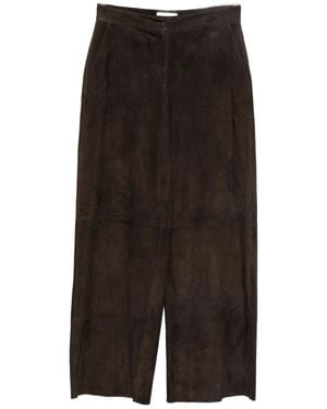 Via Masini 80 Leather Wide-Leg Trousers - Black