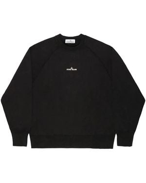 Stone Island Cotton Crew Neck Sweatshirt With Oversized Compass Back Print - Black