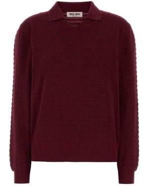 Miu Miu Cotton V-Neck Jumper - Red