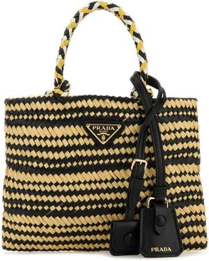 Prada Two-Tone Raffia Handbag - Metallic