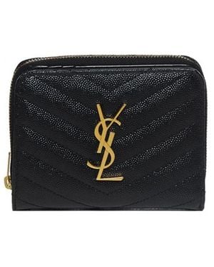 Saint Laurent Cassandre Matelassu00C9 Compact Zip Around Wallet - Black