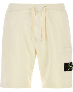 Stone Island Dark Cotton Bermuda Shorts - Natural