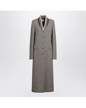 Dries Van Noten Singlebreasted Coat With Micro Pattern - Gray