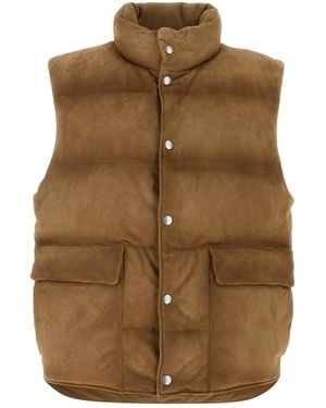 Prada Biscuit Suede Sleeveless Down Jacket - Brown
