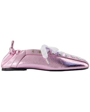 Ganni Eyelet Lace Up Crinkle Ballerinas - Purple