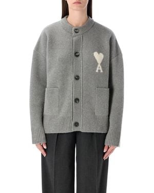 Ami Paris Alpaca Cardigan With Ami De Cœur Logo - Gray