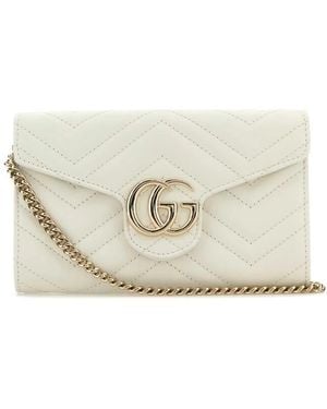 Gucci Marmont Wallet With Matelassé Leather Chain - White