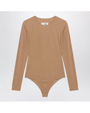 MM6 by Maison Margiela Fleshtone Longsleeve Lycra Jersey Bodysuit - Natural