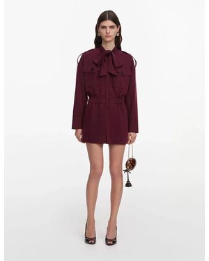 Self-Portrait Twill Tie Neck Playsuit - Red