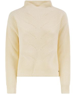 Herno Pure Wool Sweater With Textured Knit And High Neck - Natural
