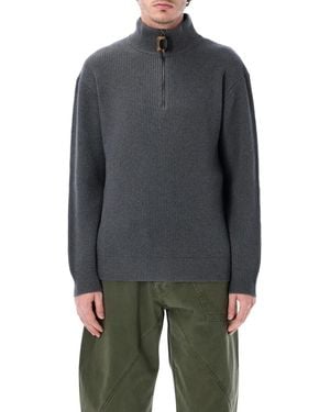 JW Anderson Half-Zip Wool-Cotton Jumper - Grey