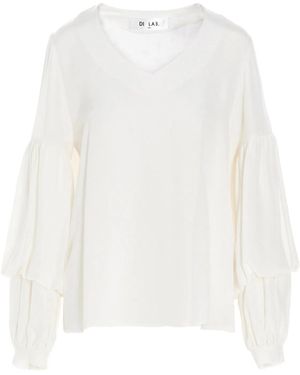 DI.LA3 PARI' Puff-Sleeve Silk Shirt - White
