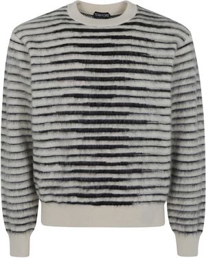 Tom Ford Brushed Stripe Mohair Ls Crew Neck - Gray