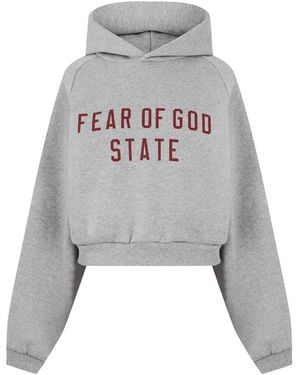 Fear Of God Essentials Logo Fleece Cropped Hoodie - Grey