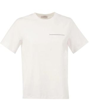 Peserico Stretch Cotton T-Shirt With Punto Luce Chest Pocket Detail - White