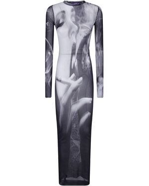 Jean Paul Gaultier Printed Smoking Mesh Long Dress - Blue