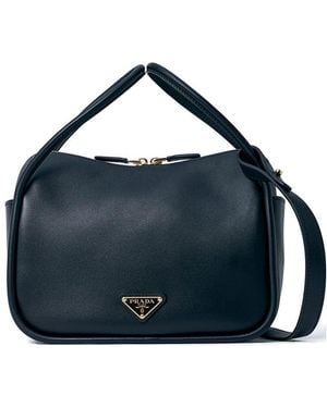 Prada Leather Dual-Handle Bag - Blue