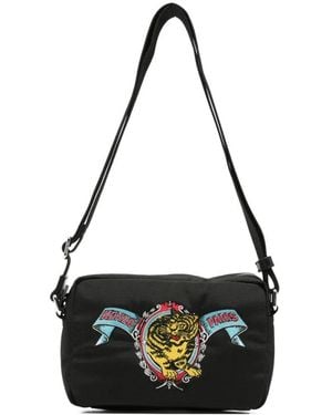 KENZO Messenger Bag With Embroidered Tiger Motif - Black