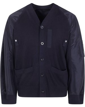Sacai Nylon Twill X Knit Cardigan - Blue