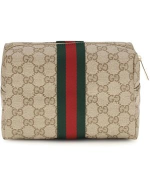 Gucci Beauty Case With Web Stripe Fabric Make Up Bags - Multicolour