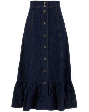 Zimmermann Aster Denim Frill Midi Skirt - Blue
