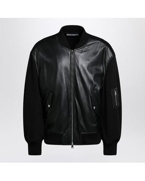 Givenchy Leather Bomber Jacket With Wool Sleeves - Black