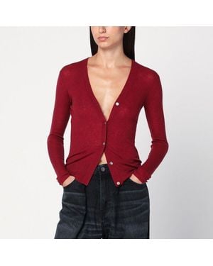 6397 Bordeaux Semi-Sheer Knit Cardigan - Red
