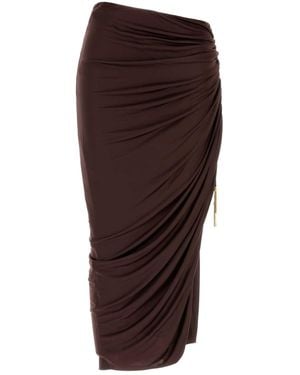 Balmain Draped Viscose Jersey Slit Midiskirt - Brown