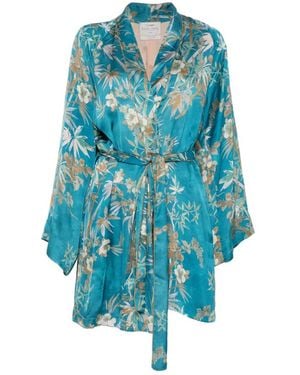 forte_forte Printed Satin Kimono - Blue