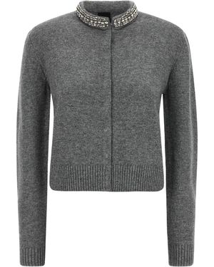 Pinko Colonia Cardigan With Jewel Collar - Grey