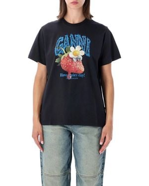 Ganni Graphic Cotton T-Shirt - Black