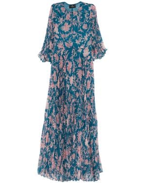 Etro Maxi Pleated Dress With Flared Sleeves - Blue