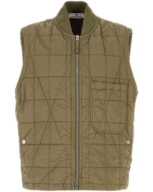 Stone Island Army Cotton Blend Sleeveless Jacket - Green