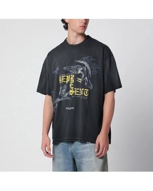 Represent Faded Tshirt With Eagle Logo Print - Black