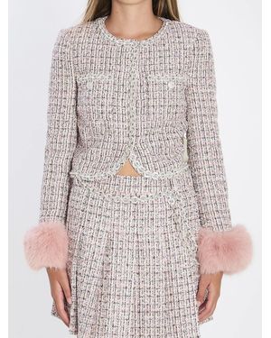 Self-Portrait Boucle Fur Cuff Jacket - Gray